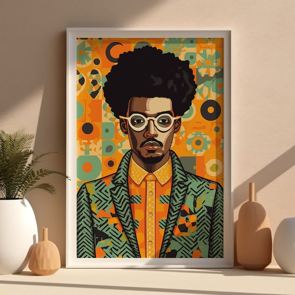 Fashionable Black Man Portrait | Stylish Model | Afrofuturism | Black King | Printable Wall Art | Phone Wallpaper | Hi Rez Digital Download