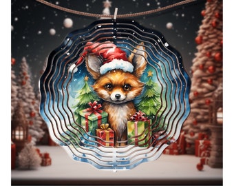 Christmas fox wind spinner, fox decor, yard decor, garden decor, gift