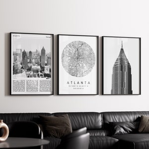 Atlanta Print Black and White set of 3, Atlanta Wall Art, Atlanta Travel Print, Printable Wall Art,Atlanta Minimal Wall Art Georgia USA