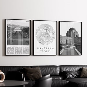 Digital Canberra Black And White Prints Set of 3,  Map, Canberra Wall Art, Canberra Poster, Canberra Travel Prints, Canberra , Australia