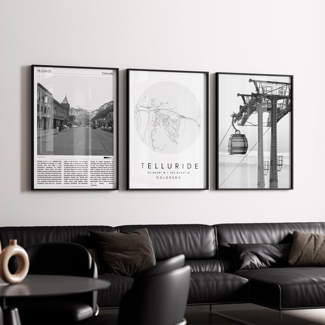 Telluride Colorado Black and White Print Set of 3, Telluride Travel ...