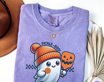 Pickleball Halloween Ghost Shirt, Comfort Colors Spooky Season Tee, Funny Pickle Ball Player Gift