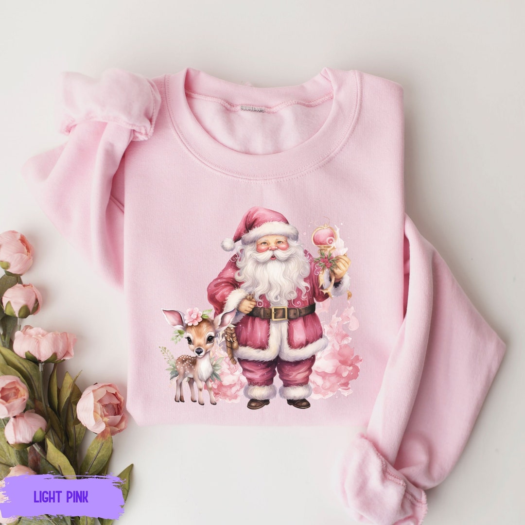 Pink Santa Print Fur Collar Sweatshirt main image 1