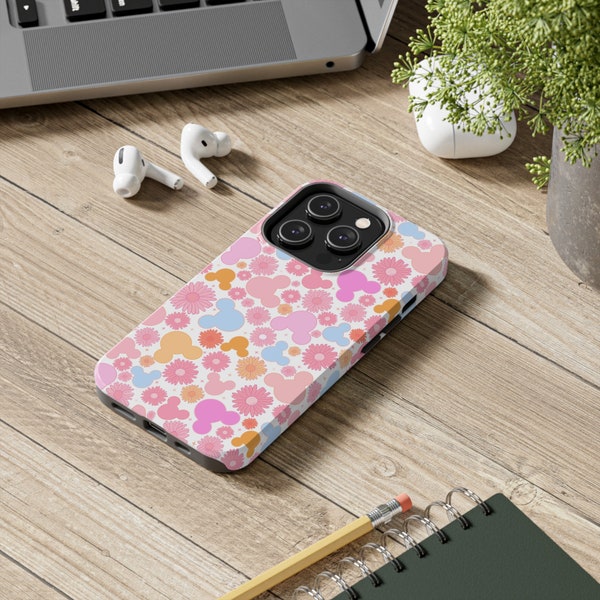 iPhone Disney Mickey and Flower Phone Case Fun Case Teen Girl Gift Case Pink iPhone Case Compatible with iPhone XS-15