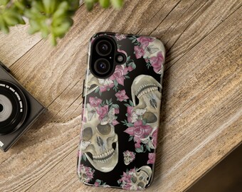 Gothic Skull & Flower Phone Case, iPhone and Samsung Sizes