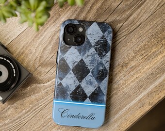 Disney Cinderella Tough Phone Case Blue Phone Case Cute Cinderella Phone Case Black and Blue Pattern Case Compatible with iPhone XS-15