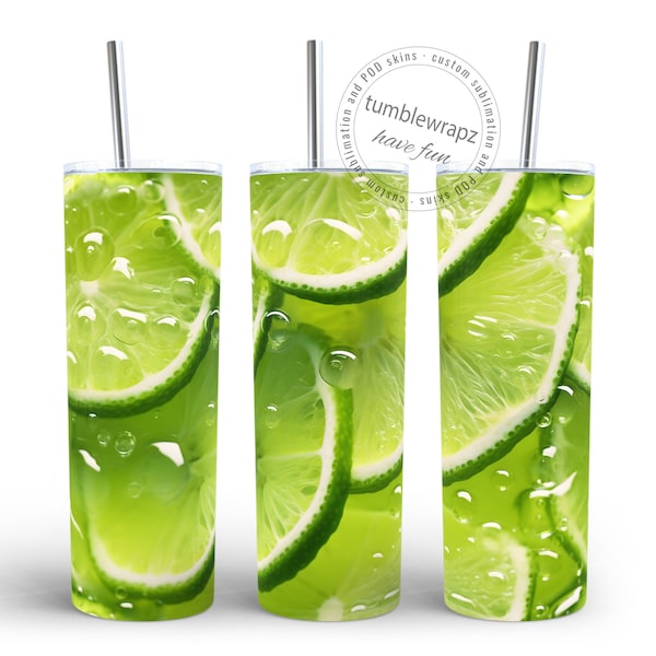 Refreshing Lime Slices in Sparkling Water 20oz Skinny Tumbler Sublimation Wrap