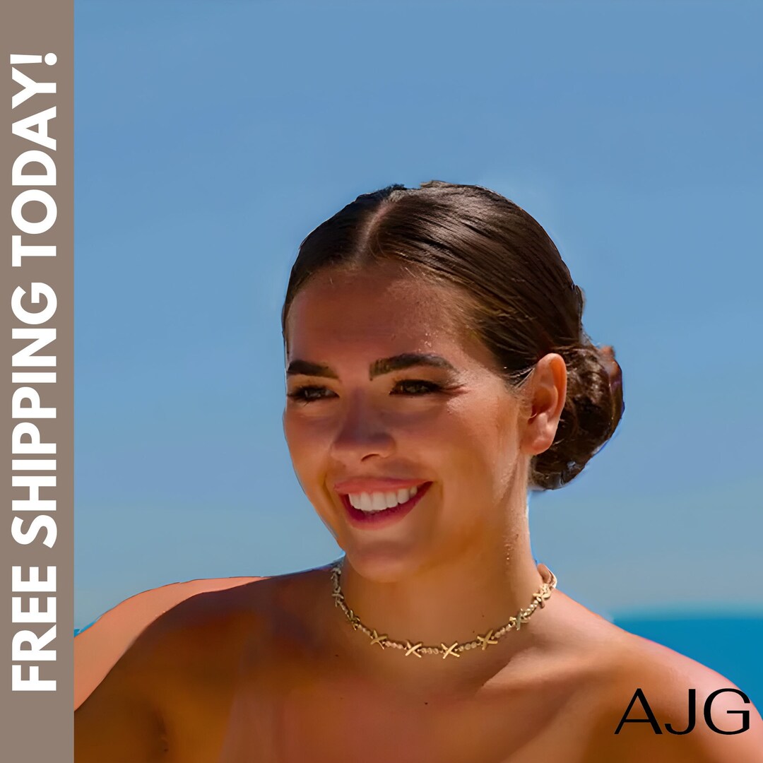 18K Gold XO Choker Necklace, Gold Choker Necklace, CZ Pendant Necklace