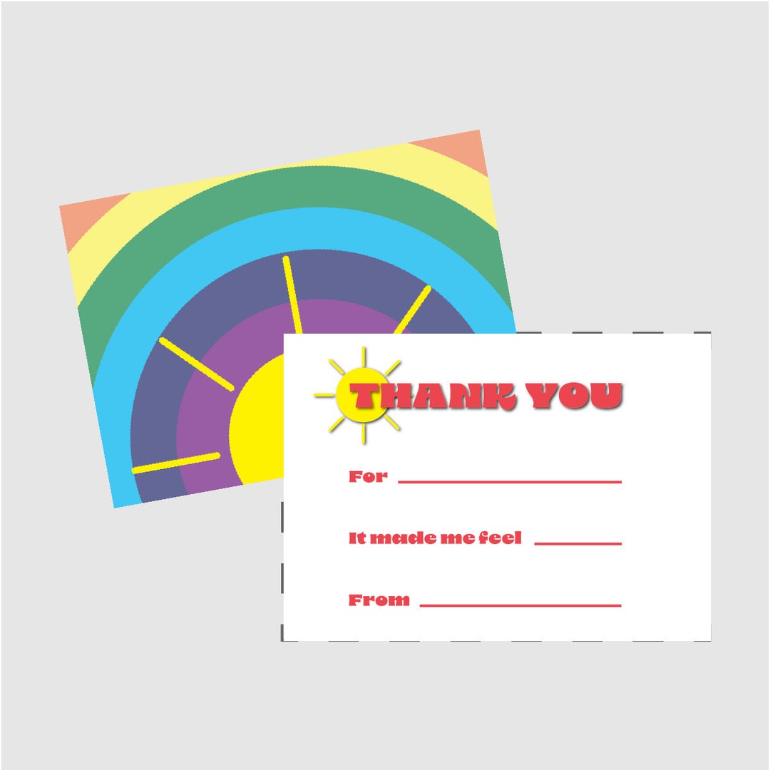 Rainbow Thank You Note, Large INSTANT DOWNLOAD Etsy