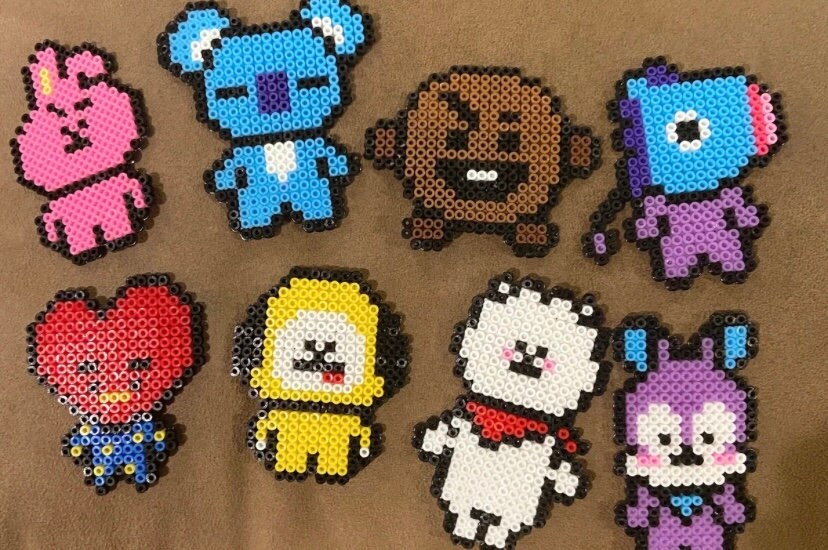 Kpop BTS BT21 Perler Fuse Bead Keychains Perlers Keychain