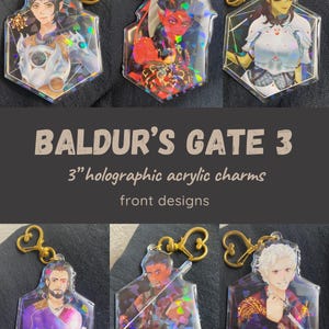 Baldur’s Gate 3 BG3 acrylic holographic sparkly keychain keychains charm charms Astarion Shadowheart Gale Lae’zel Wyll Karlach video games