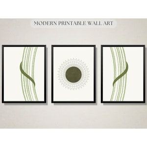 Mid Century Art Prints,Gallery Wall Art Set of 3 Prints, Boho Style Art Prints, Neutral Modern Wall Art Decor, Minimalist Digital Prints