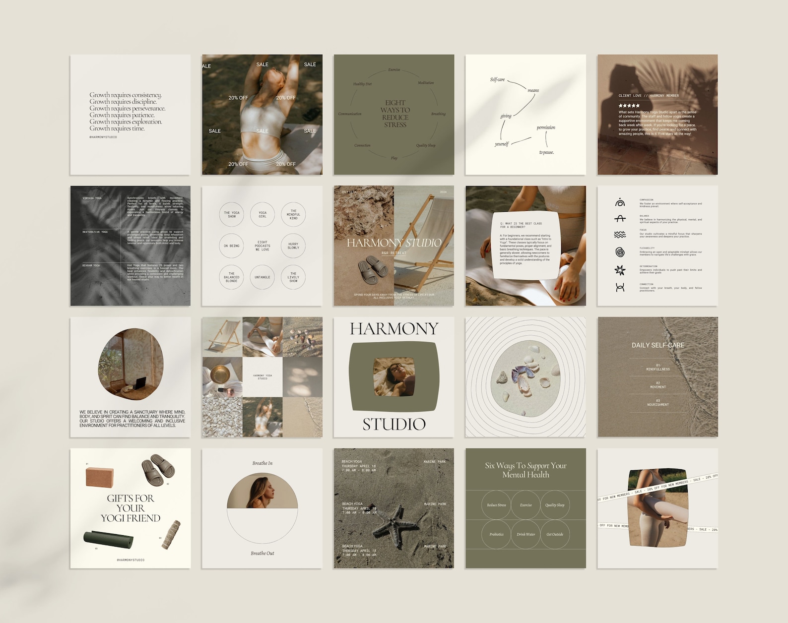 Yoga Studio Instagram Canva Templates | Pilates Social Media Kit ...