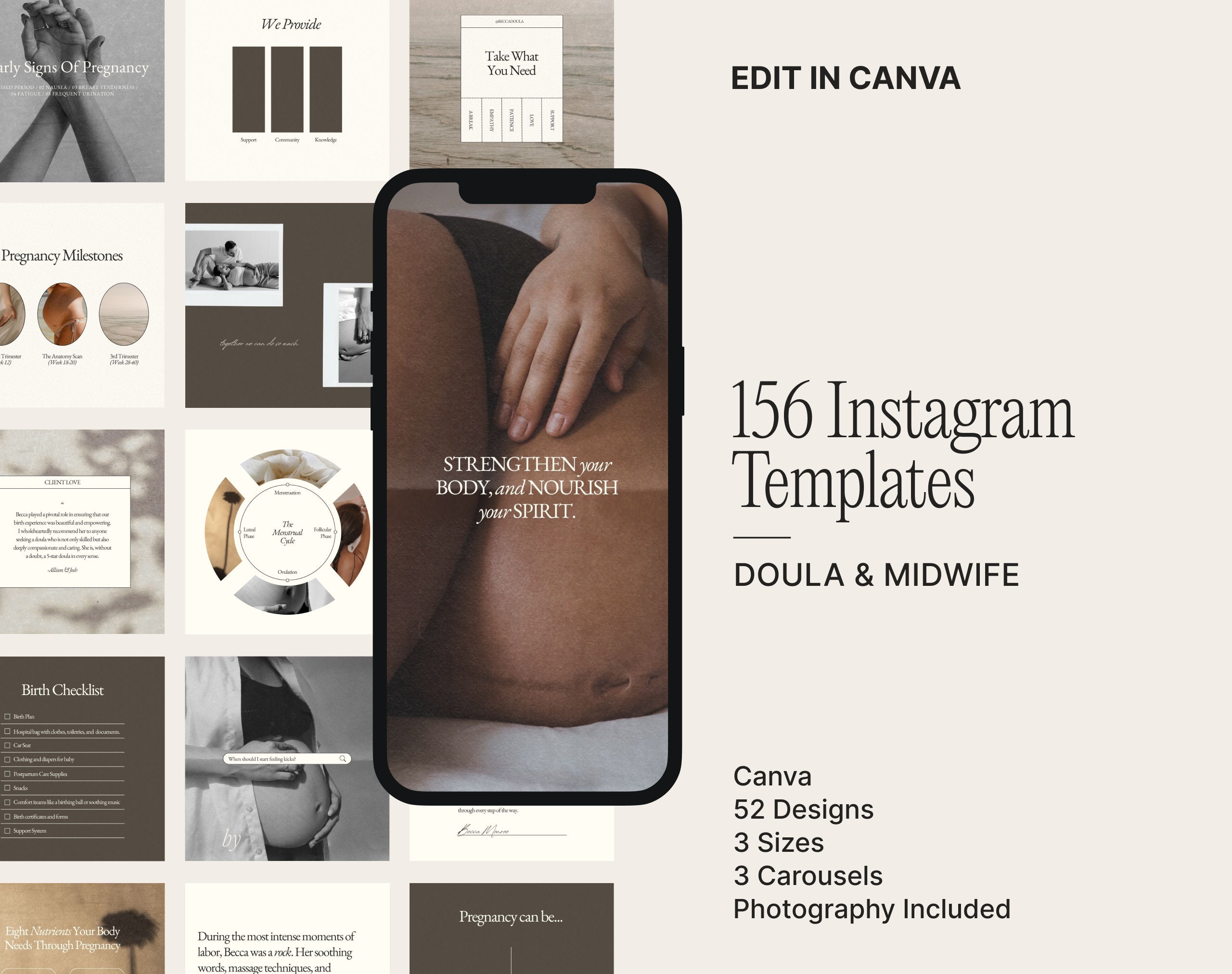 Doula Instagram Templates Midwife Canva Template Doula Social Media Template Birth Coach Instagram Neutral Pregnancy Coach Instagram Post