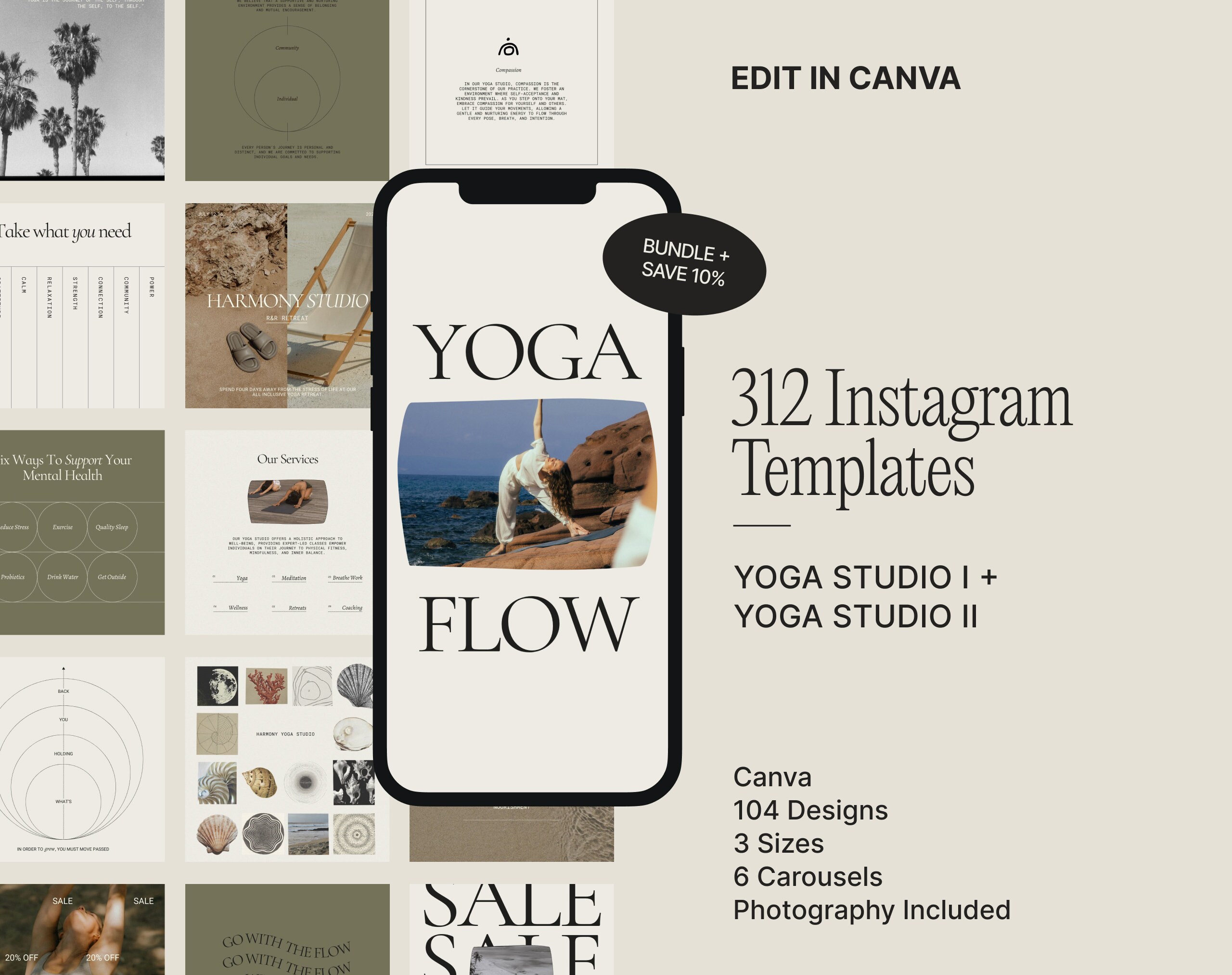 Yoga Studio Instagram Canva Templates | Pilates Social Media Kit ...