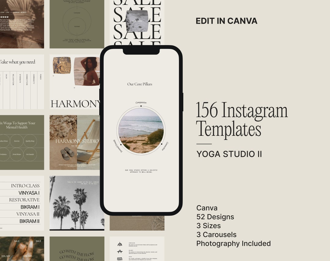 Yoga Studio Instagram Canva Templates | Pilates Social Media Kit ...