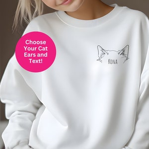 Cat Mom Personalized Crewneck Sweatshirt, Custom Pet Name and Cat Ears Design, Cat Lover Gift for Cat Mom, Proof Included With Purchase