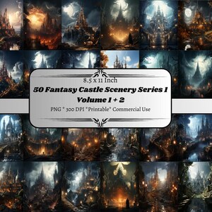 50 Fantasy Castle Scenery Series 1 Volume 1+2, Printable Digital Paper, Fantasy Landscapes Digital Paper, Fantasy Card, Journal Paper