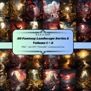 50 ファンタジー風景シリーズ 2 巻 1+2 デジタルペーパー、魔法の風景デジタルペーパー、ファンタジーカード、ダウンロード可能、ファンタジーデジタル
