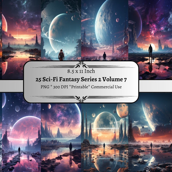 25 Sci-Fi Fantasy Series 2 Volume 7 Printable Digital Paper, Sci-Fi Paper, Sci-Fi Cards, Downloadable Journal Paper, Scrapbooking, PNG Set