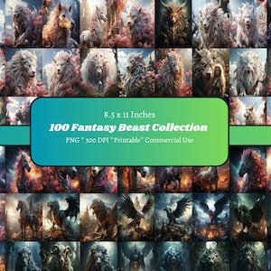 100 Papel digital Fantasy Beasts Collection, Papel digital de paisajes de fantasía, Tarjeta de fantasía, Papel de diario, Cuento de hadas, Criaturas míticas