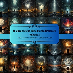 Volume 5, 50 ritratti dipinti con la mente inconscia, sfondi digitali artistici, sfondo da sogno, scrapbooking, set PNG, arte da parete