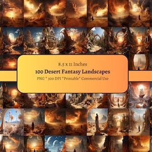 100 Desert Fantasy Landscapes Digital Paper, Sandstorm Sci-Fi Fantasy, Fairy Tale, PNG Set, Digital Artwork, Scrapbooking