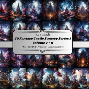 50 Fantasy Castle Scenery Series 1 Volume 7 + 8, Printable Digital Paper, Fantasy Landscapes Digital Paper, Fantasy Card, Journal Paper