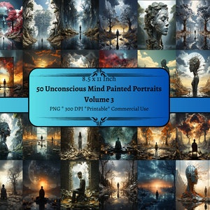 50 ritratti dipinti dalla mente inconscia volume 3 digitale, sfondi digitali artistici, sfondo da sogno, scrapbooking, set PNG, arte della parete