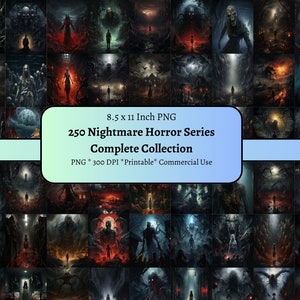 250 Nightmare Horror Series 1 Complete collectie digitaal papier, horror digitale achtergrond, scrapbooking, enge PNG-set, afdrukbare kaarten