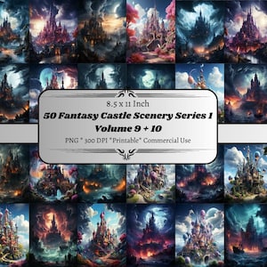 50 Fantasy Castle Scenery Series 1 Volume 9+10 Printable Digital Paper, Fantasy Landscapes Digital Paper, Fantasy Card, Journal,Scrapbooking