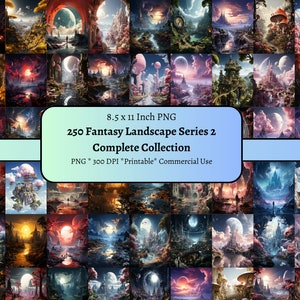 250 ファンタジー風景シリーズ 2 完全コレクション デジタルペーパー、ファンタジー風景デジタルペーパー、ファンタジーカード、ジャーナルペーパー、おとぎ話