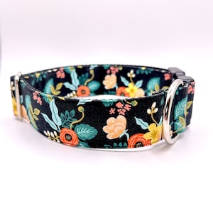 Floral Fabric Dog Collar: Primavera Black Birch, Handmade in USA