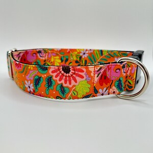 Orange Summer Floral Fabric Dog Collar
