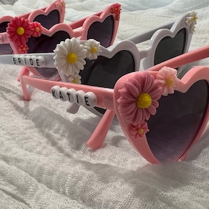 Custom bridesmaid sunglasses, maid of honor sunglasses, personalized bride glasses, matching bachelorette glasses, pink bridesmaid glasses