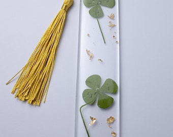 Pressed Four Leaf Clover Handmade Resin Bookmark