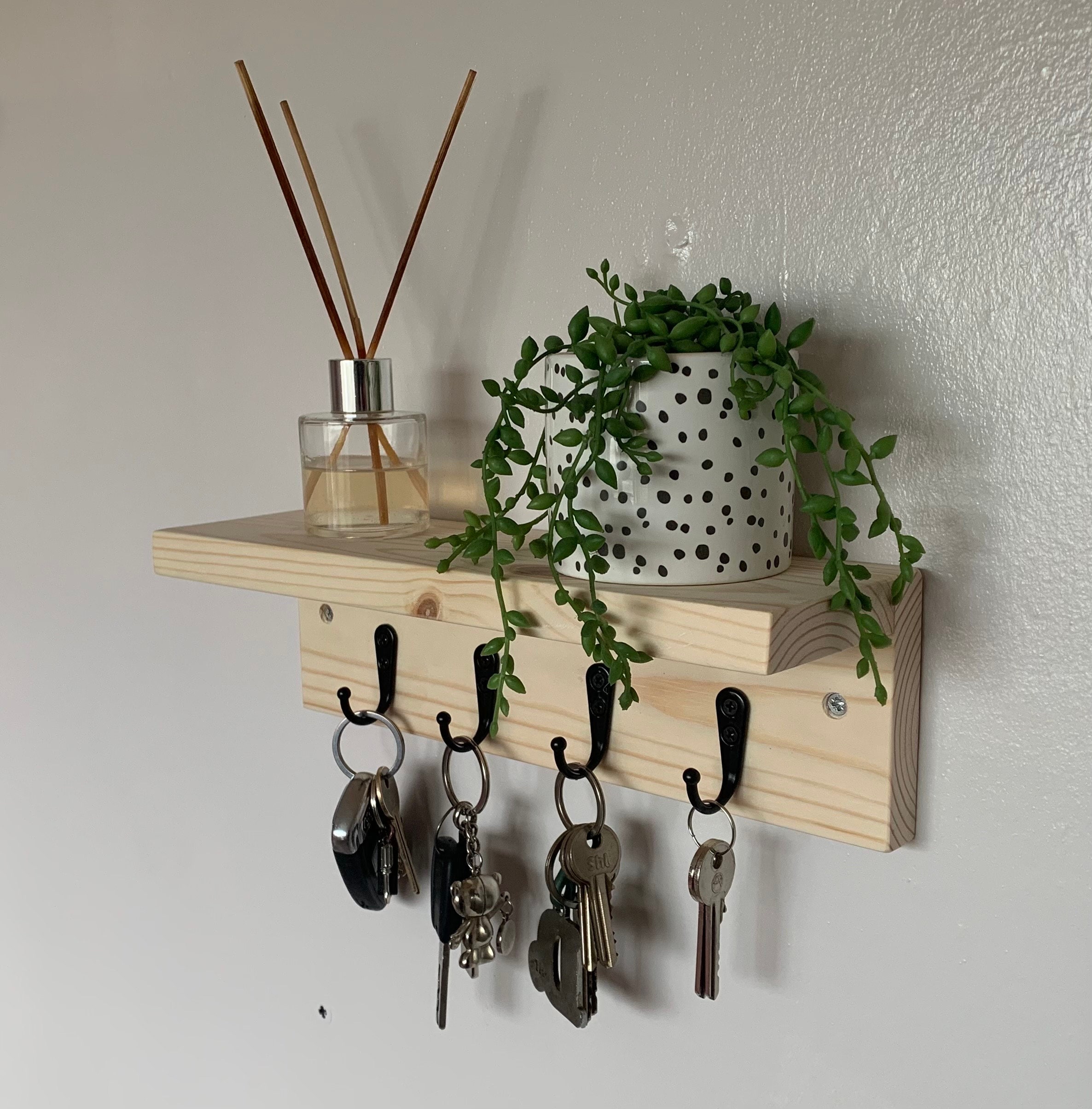 Key Chain Wall Handmade Wall Mounted Key Holder With Shelf “black Hooks” Key Holder ...