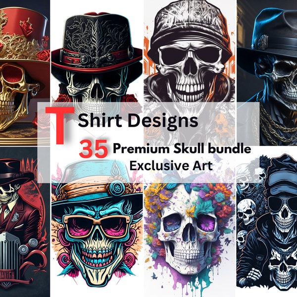 35+ Premium T-Shirt Design Skull Bundle Print on Demand Shirt Designs Tout-en-un Mega Bundle Vêtements urbains Pop Culture T-Shirt Collection