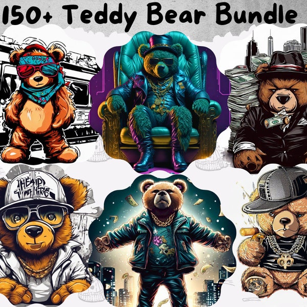 150+ Teddy Bear Premium T-Shirt Design Bundle Print on Demand Shirt Designs Tout-en-un Mega Bundle Vêtements Urbains Pop Culture T-Shirt Bundle