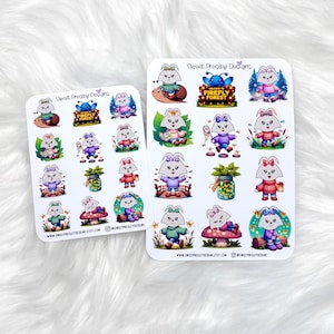 May include: Two sticker sheets featuring whimsical illustrations of a bunny-like character in various scenes. The stickers showcase the character with different outfits and accessories, surrounded by nature-themed elements. The text "Welcome to Firefly Forest" is also visible.