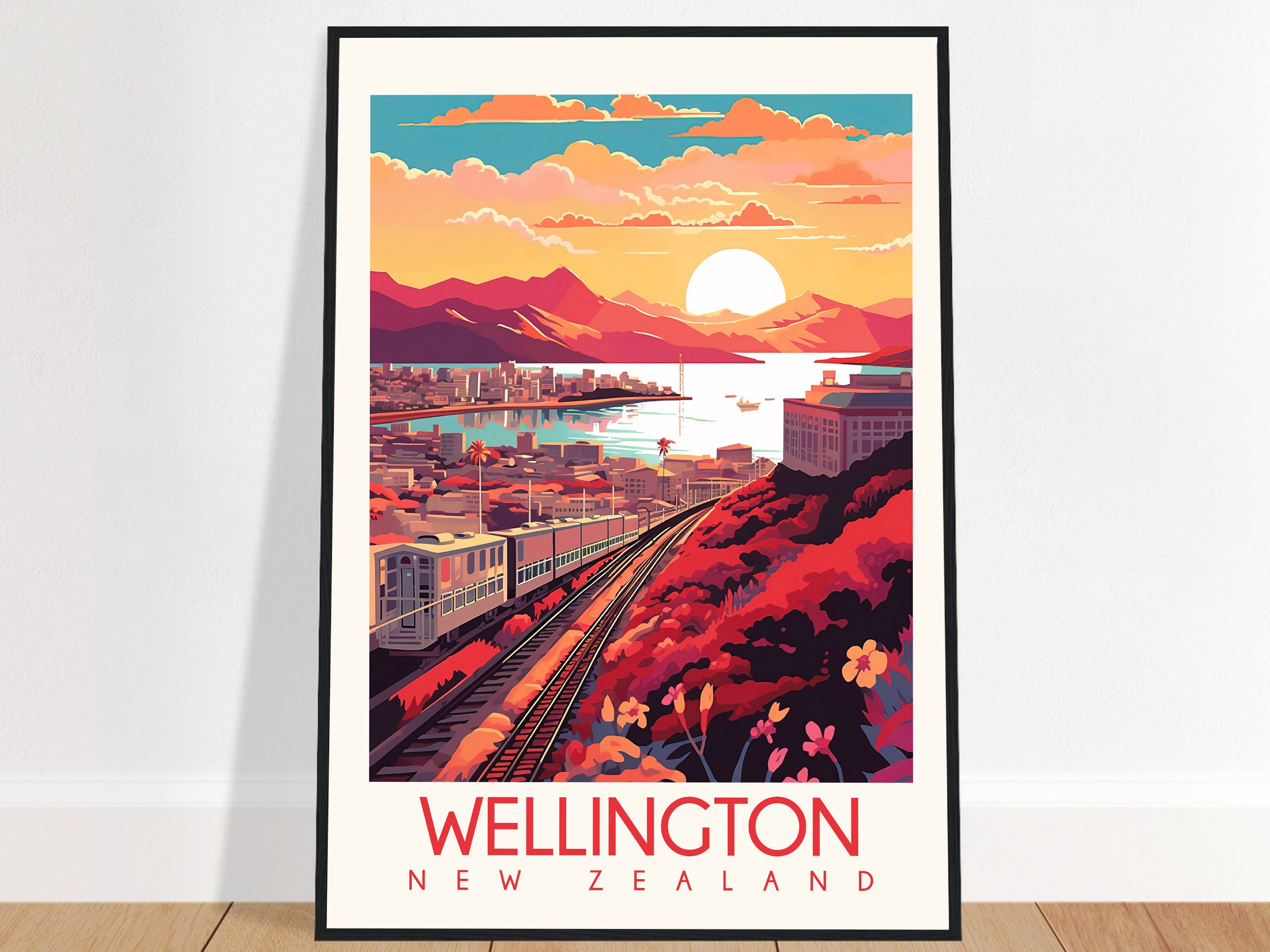 Wellington Travel Poster New Zealand Vintage NZ Wall Art Home Decor Art