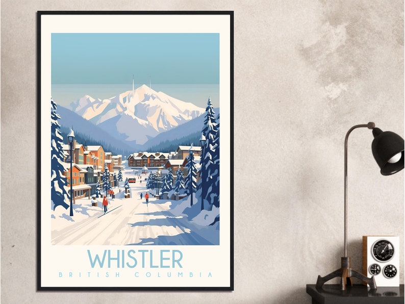 Whistler Travel Poster British Columbia Vintage Canada Wall Art Ski