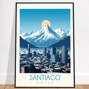 Santiago Travel Poster Chile South America Vintage Wall Art Chilean Home Decor City Skyline Art Print Bedroom Gift Framed