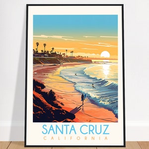 Santa Cruz Travel Poster California Surf Vintage USA Wall Art Bay Area Home Decor San Francisco Art Print Bedroom Gift Framed