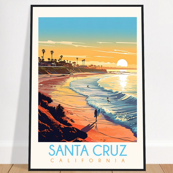 Sweat à Capuche Santa Cruz California Surf Vintage - Design Rétro Coucher De Soleil Et Mouette, Coupe Classique
