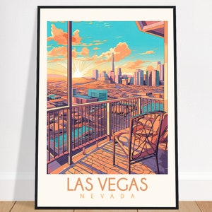Las Vegas Travel Poster Nevada Vintage USA Skyline Wall Art Home Decor Art Print Bedroom Gift Framed