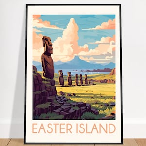 Easter Island Travel Poster Chile Vintage South America Wall Art Home Decor Statue Art Print Polynesia Bedroom Gift Framed