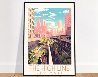 High Line Travel Poster New York City Manhattan Vintage USA Wall Art Home Decor Art Print Bedroom Gift Framed