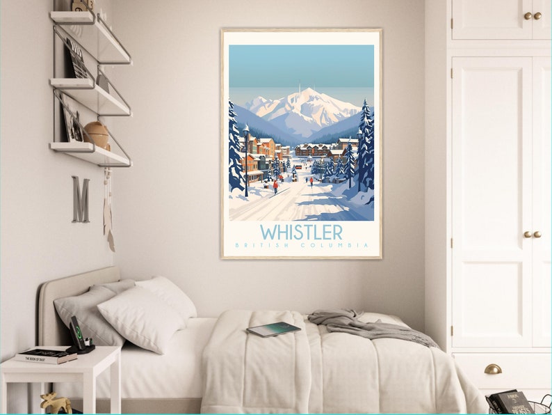 Whistler Travel Poster British Columbia Vintage Canada Wall Art Ski
