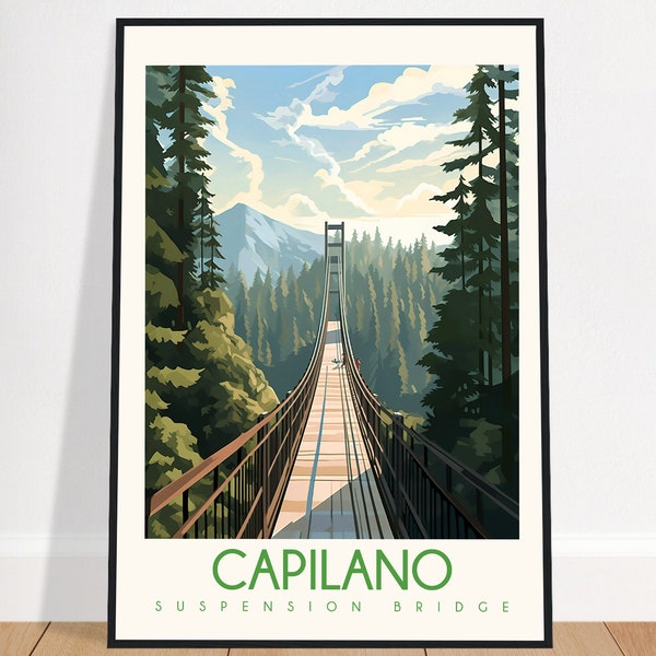 Capilano Suspension Bridge Travel Poster Vancouver Canada Vintage British Columbia Wall Art Home Decor Forest Art Print Bedroom Gift Framed